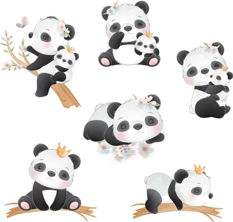 Vinil com animais selvagens Panda realista com uma planta - TenStickers