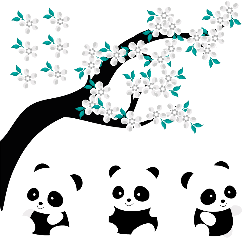 Vinilo animal salvaje con árbol y pandas - TenVinilo