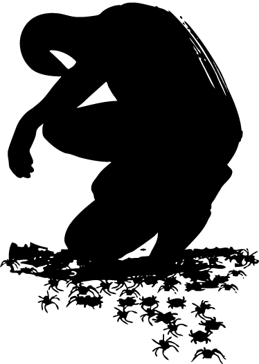 TenStickers. Autocolante decorativo silhueta Homem Aranha. Autocolante decorativo ilustrando a silhueta da famosa figura do Homem Aranha, rodeado por dezenas de aranhas!