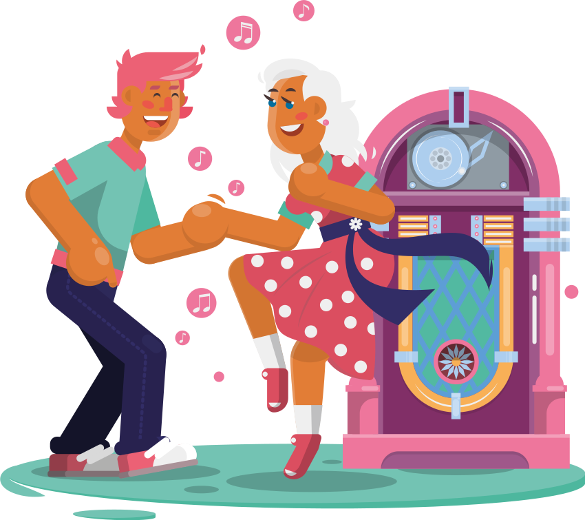 Stickers Urbain Danseurs de jukebox colorés des années 70 - TenStickers