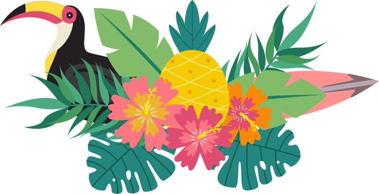 Muurstickers woonkamer Ananas en roze bloemen - TenStickers