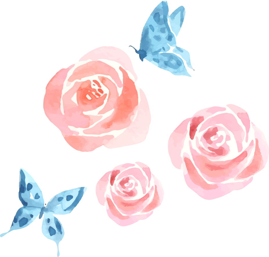 Vinilo de flor Rosas rosadas con mariposa azul - TenVinilo