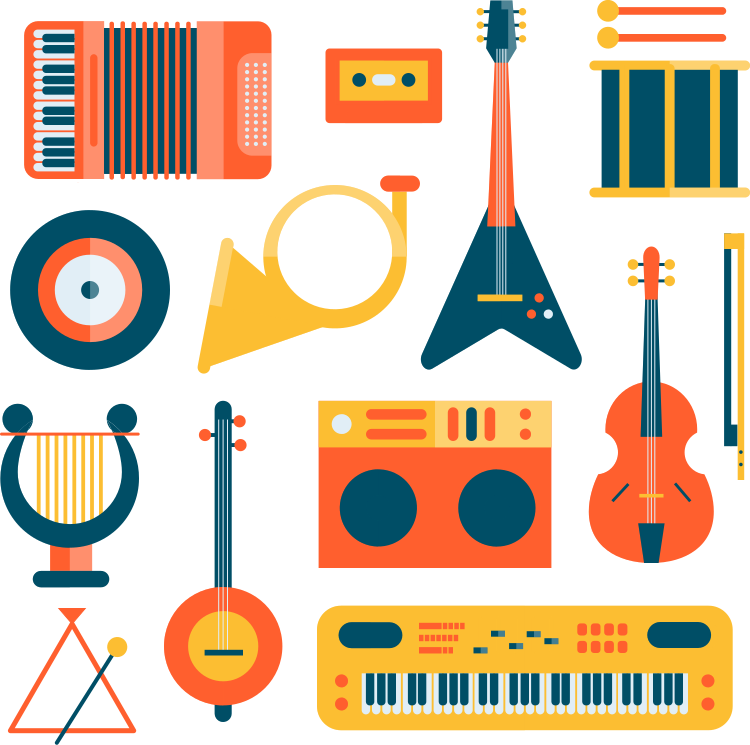 Instrumente muzicale pe o decalcomanie de fundal alb - TenStickers