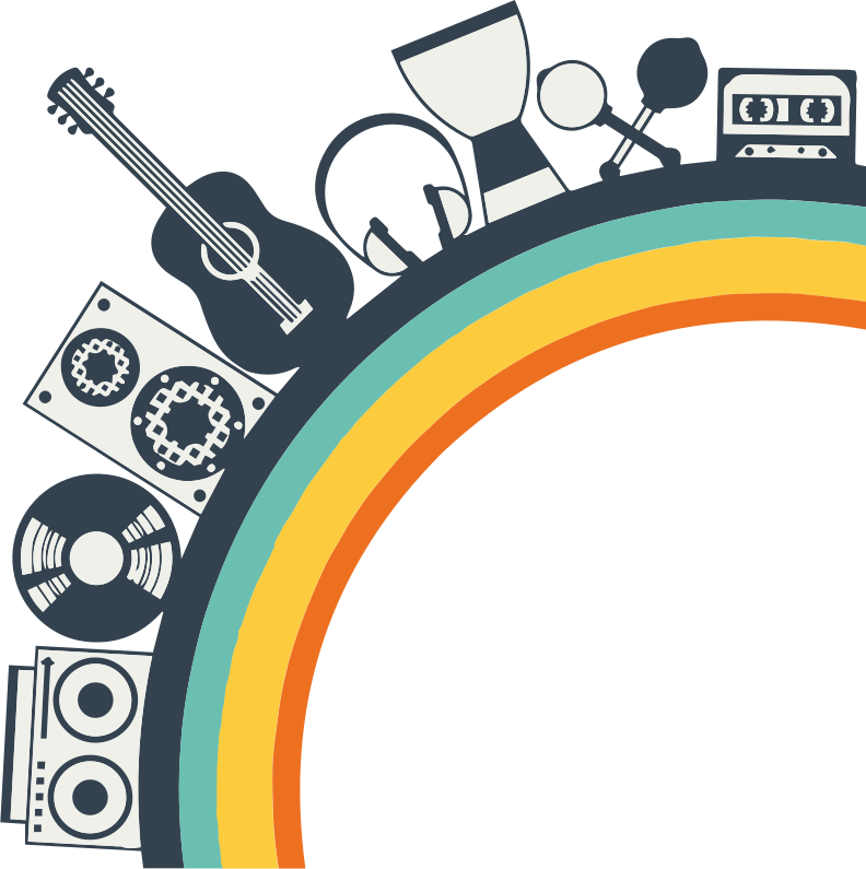 Musical instruments on a rainbow Teenage decals - TenStickers