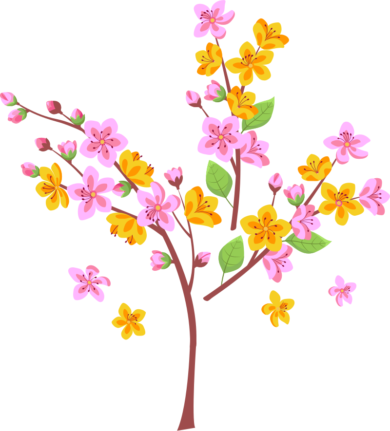 Vinilo flores Ramas con flores amarillas y rosadas. - TenVinilo