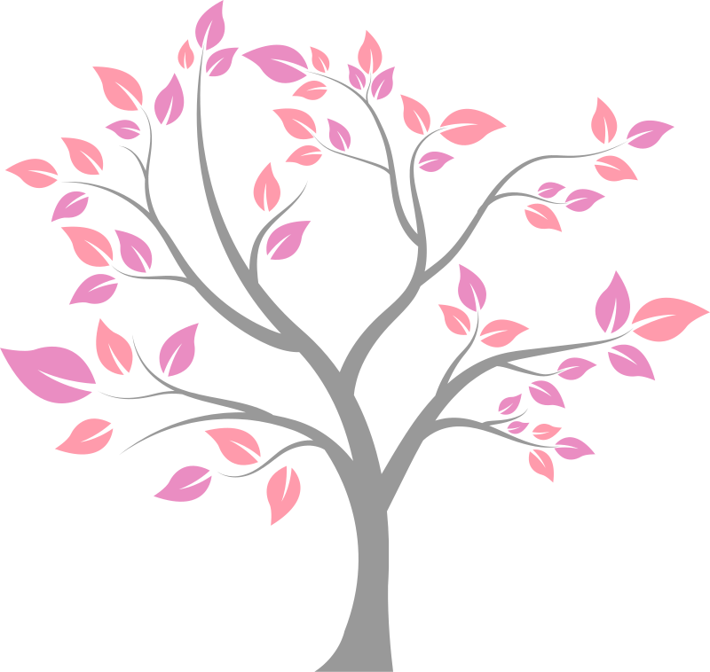 Gray Tree With Pink Leafs Flower Wall Sticker Tenstickers