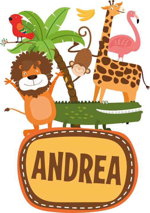 Jungle tree animals with name wild animal sticker - TenStickers