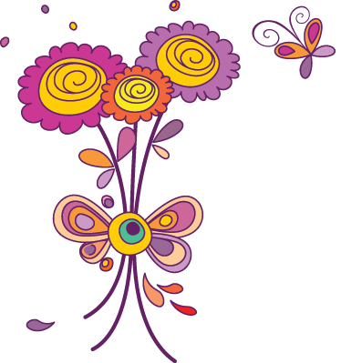 紫の花と蝶の壁のステッカー Tenstickers