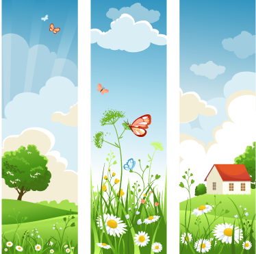 üç panel çayır duvar sticker - TenStickers