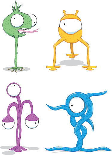 Four Different Aliens Kids Stickers - TenStickers