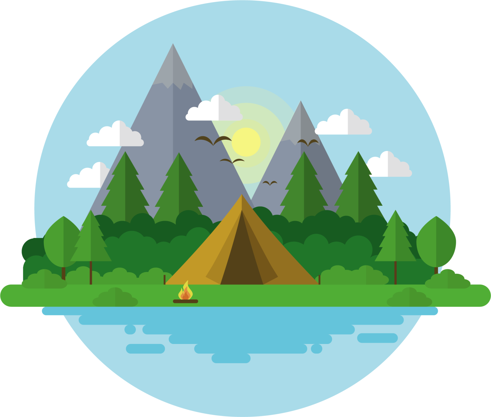 Mountain island with tent nature stickers - TenStickers