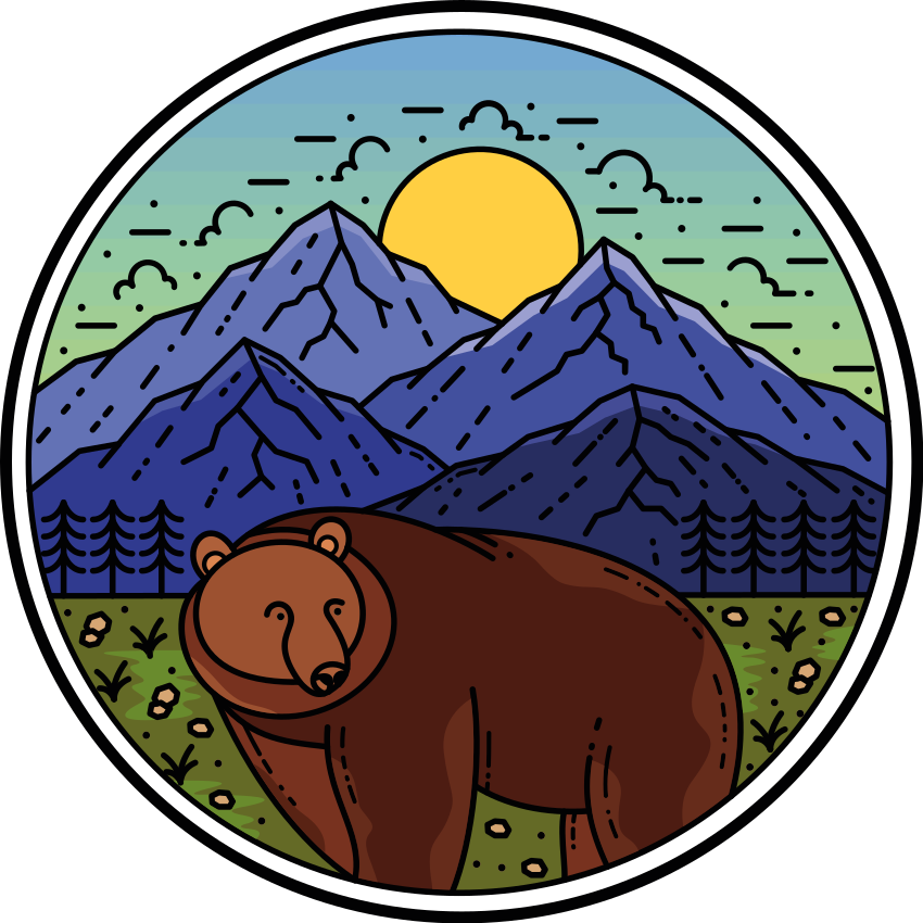 Berg med björn runt djur väggdekal - Tenstickers