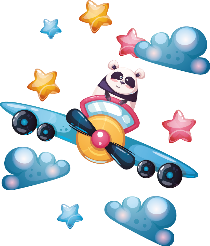 Vinilo ilustración Bebé panda y aviones - TenVinilo