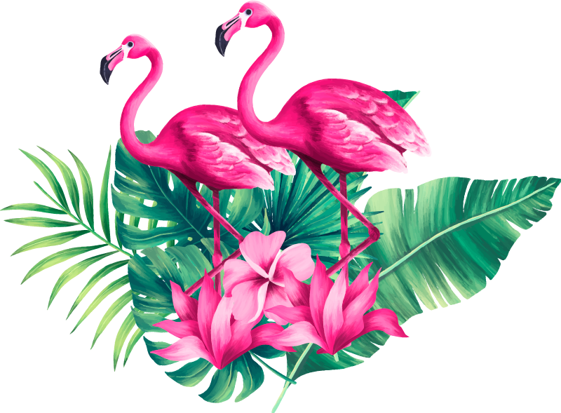 Plameniaky s rastlinnými listami Nálepky na stenu vtáka - Tenstickers