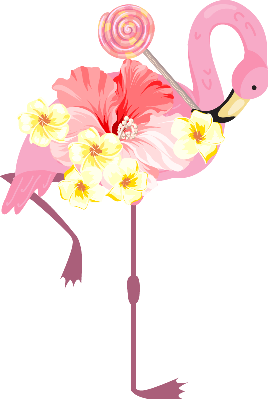 Flamingo med en lollypop fågelvägg klistermärke - Tenstickers