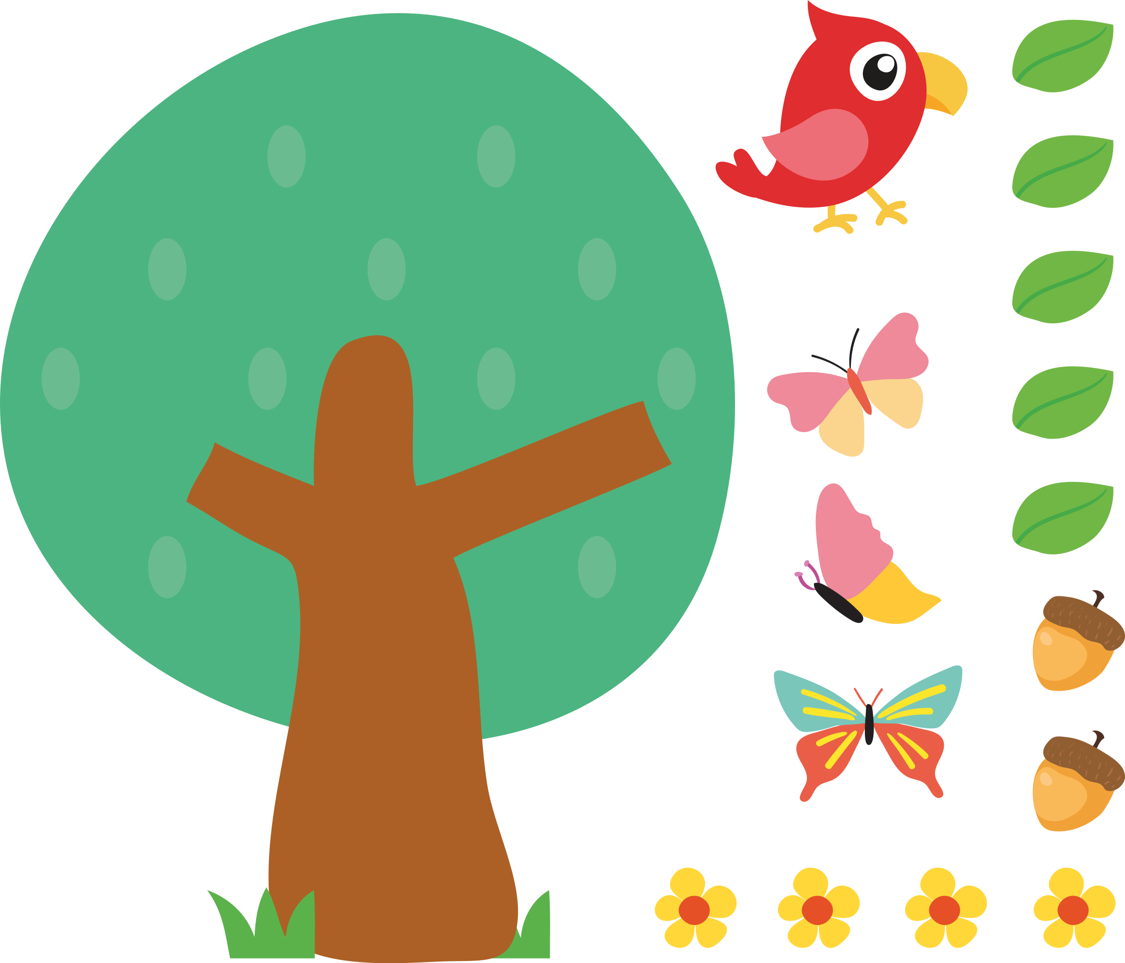 δασικό δέντρο με πουλιά και πεταλούδες - TenStickers