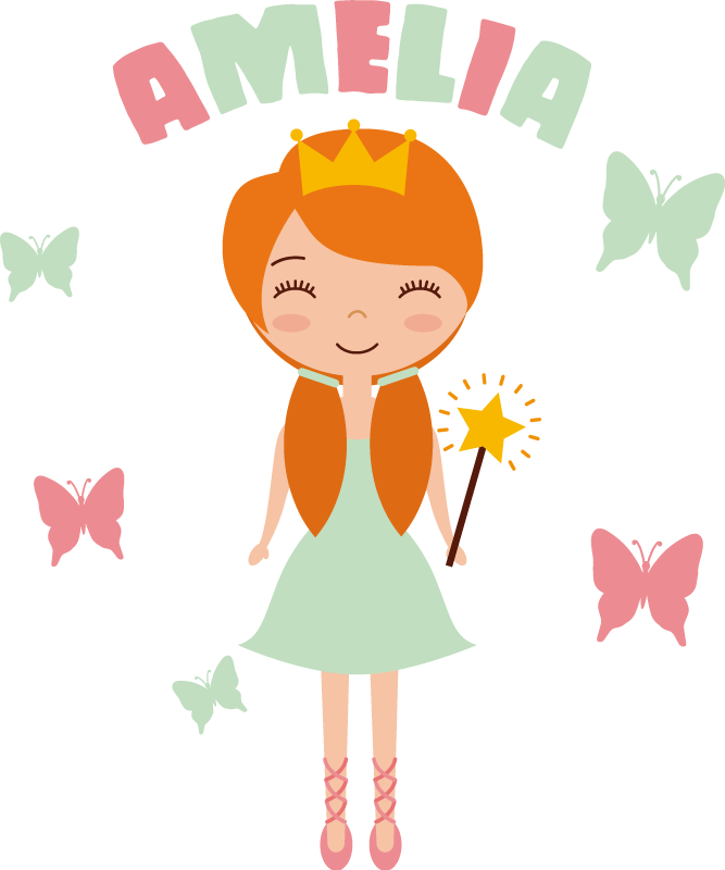 Onnellinen prinsessa perhosilla seinätarrat lastenhuone - Tenstickers