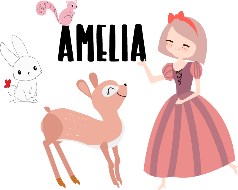 Autocolantes personalizáveis Princesa com animais - TenStickers