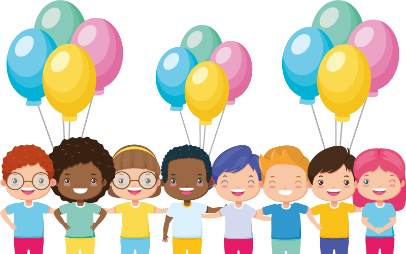 Naklejka na ścianę edukacyjne Dzieci z balonami - TenStickers