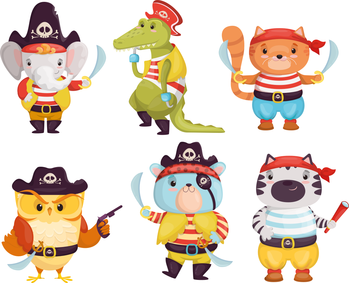 Group of pirate animals children wall sticker - TenStickers