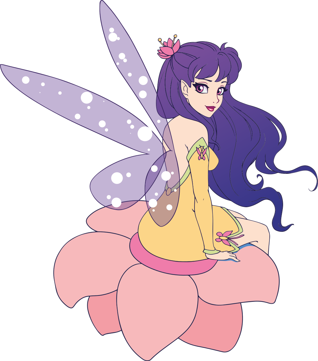 Sticker Conte Jolie Fée assise sur une fleur - TenStickers