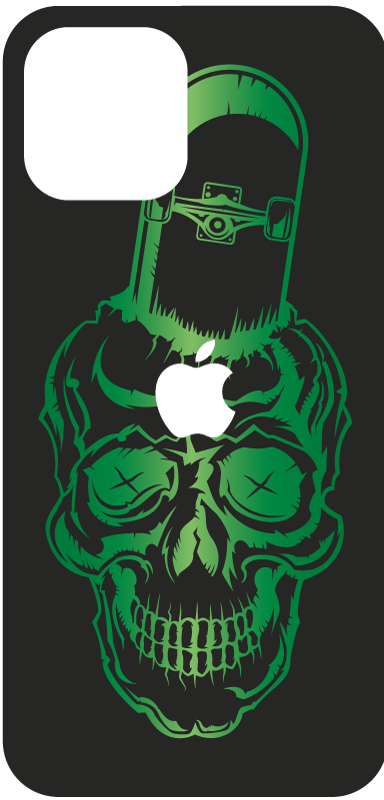 Naklejka na telefon Zielona czaszka z deskorolką - TenStickers
