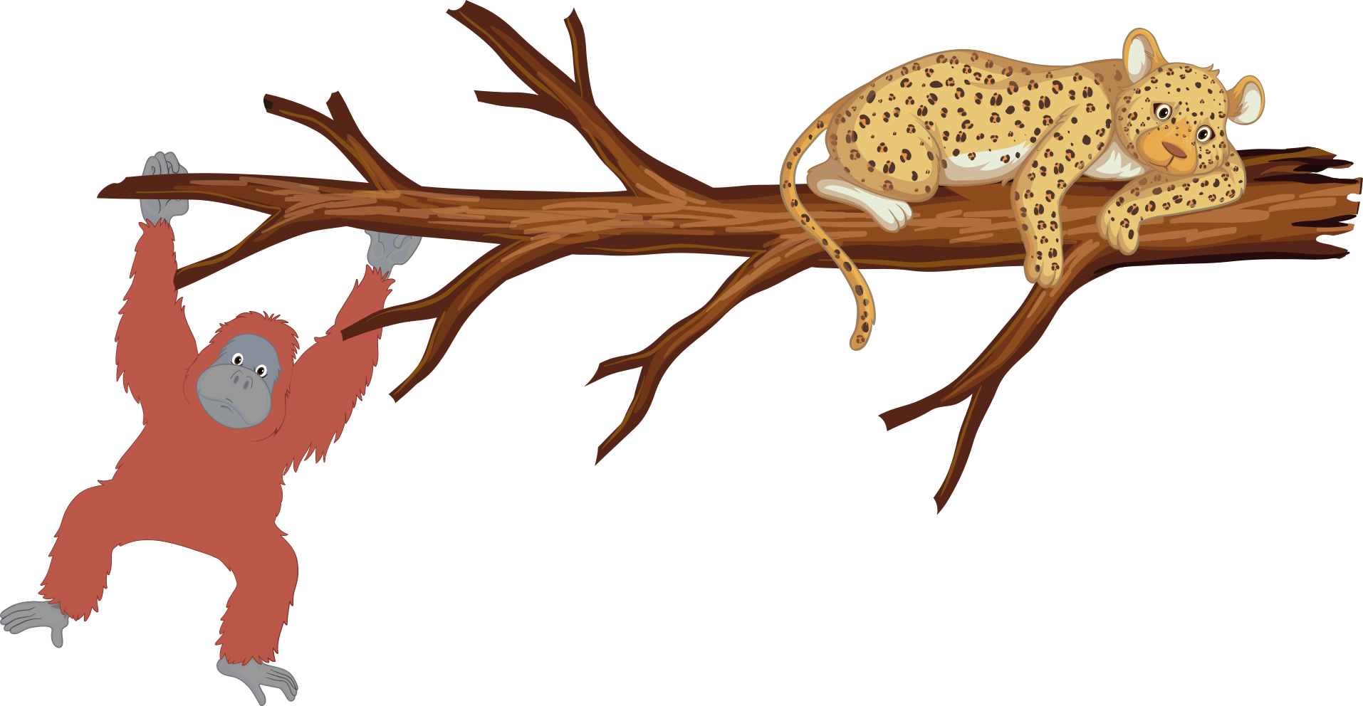 Sticker Animal Jungle Singes chassant un léopard - TenStickers