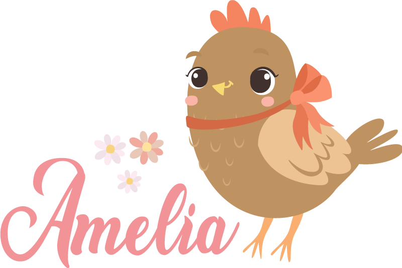 Kylling med bånd og navn illustrasjon klistremerker - Tenstickers