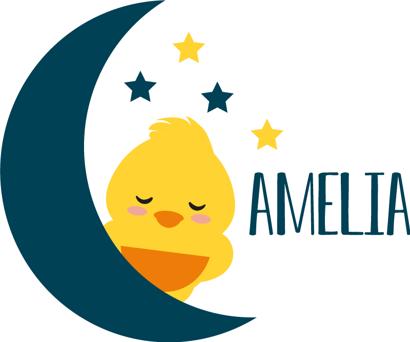 Sticker Oiseau Bebe Poussin Sur La Lune Avec Nom Tenstickers