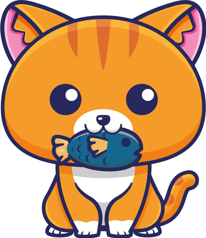 Cute cat eating fish cartoon sticker - TenStickers