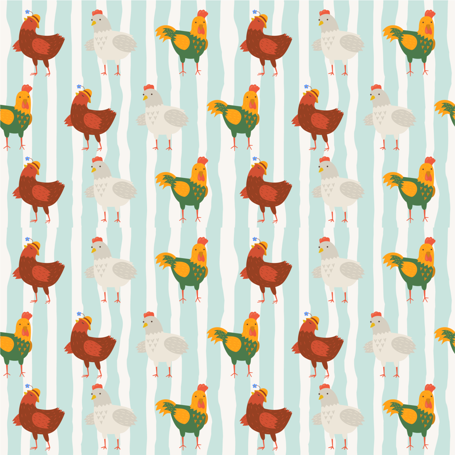 Colorful Farm Chickens furniture sticker - TenStickers