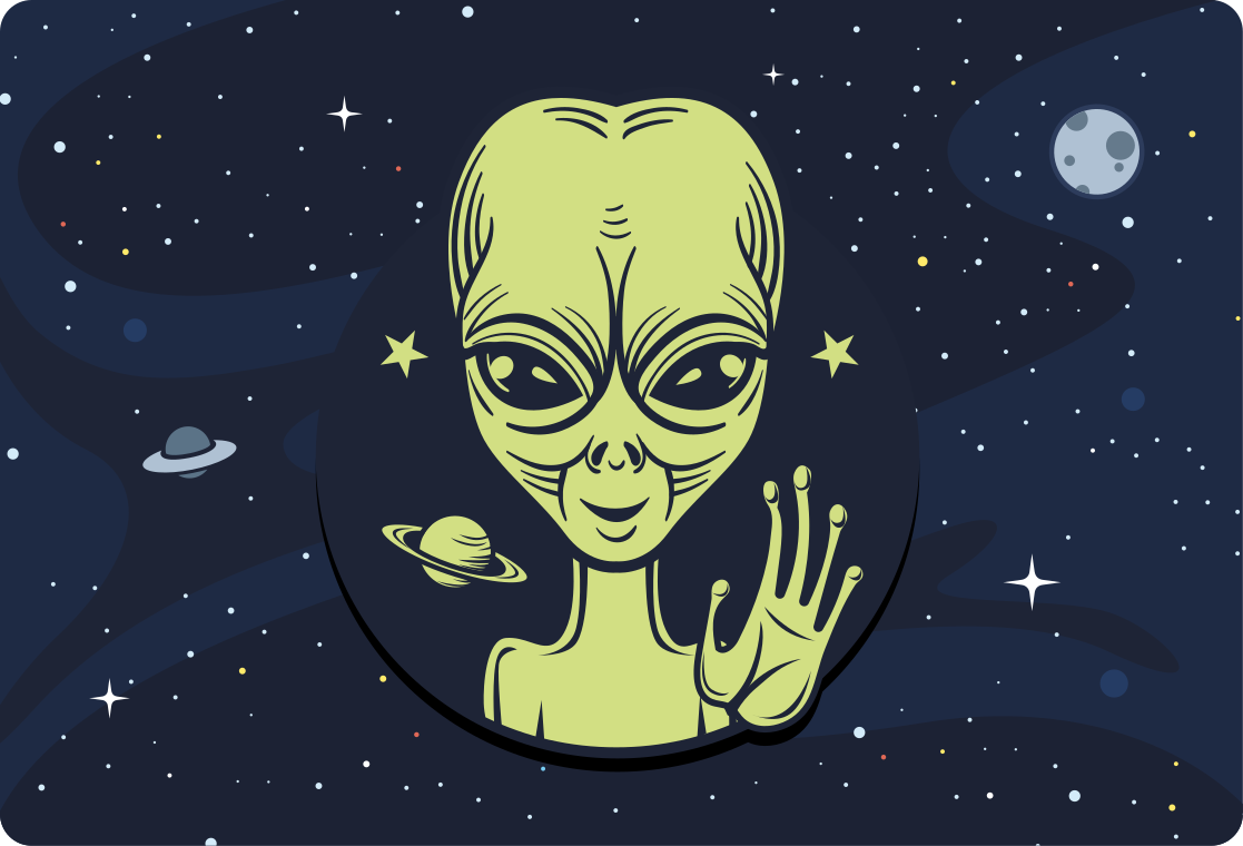 Alienígena adorável e fofa de desenho animado 3d em uma aventura