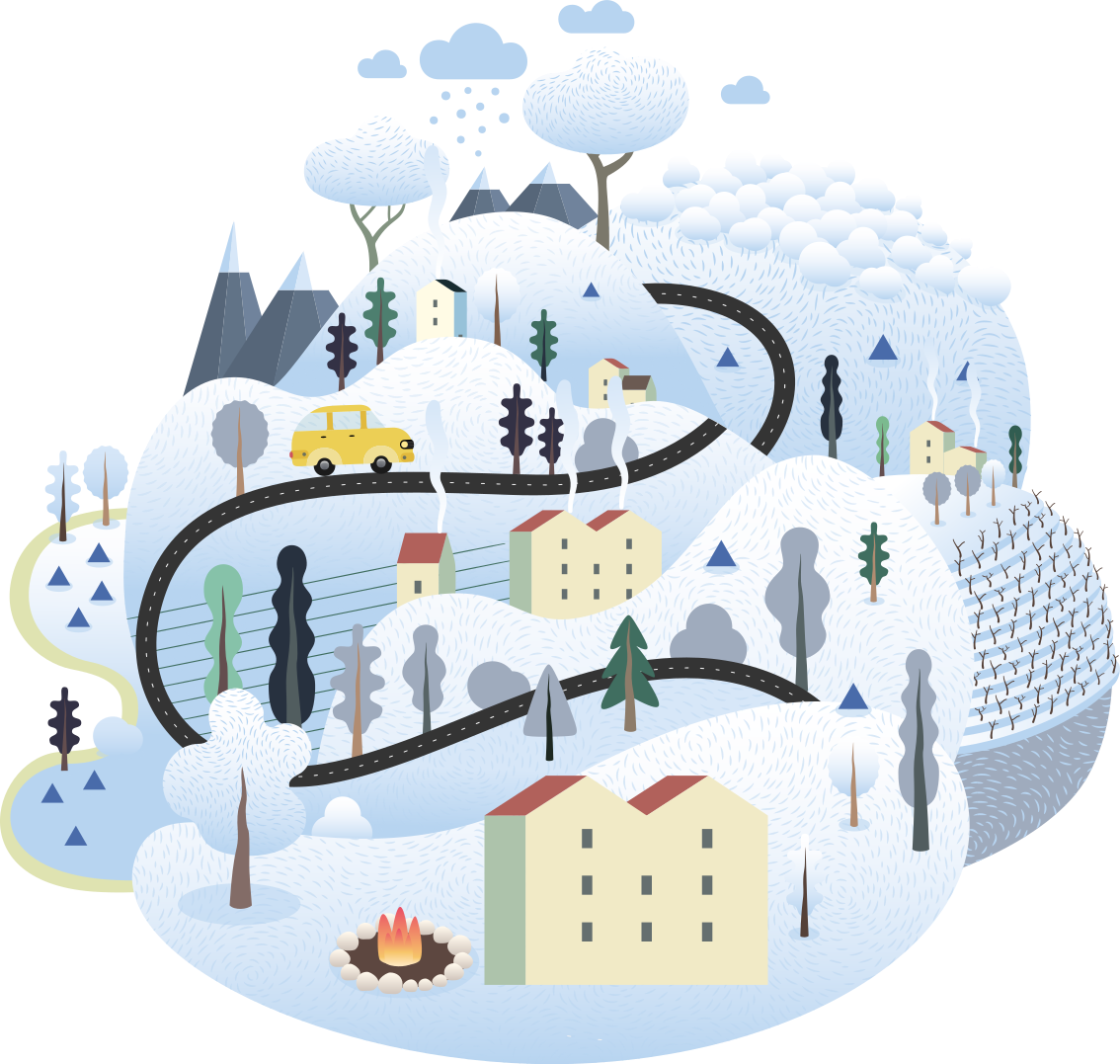 산 일러스트 데칼이 있는 회색 마을 - TenStickers