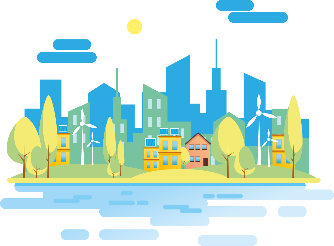 바다 일러스트 데칼이 있는 푸른 도시 - TenStickers