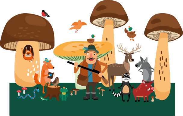 Fåglar i svamp skog illustration dekal - Tenstickers