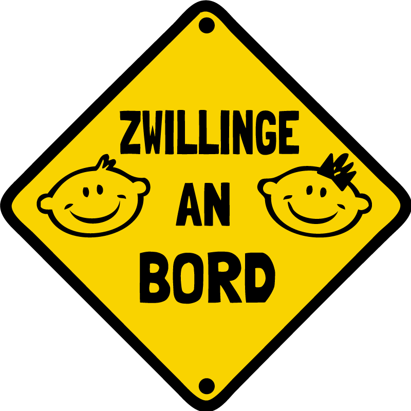 Baby on Board Aufkleber Gelbes schild mit zwillingen - TenStickers