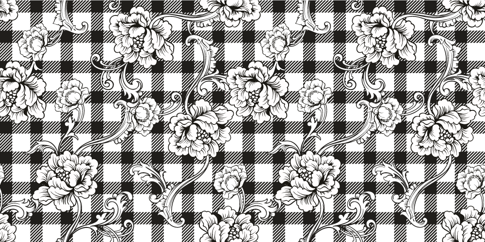 Klebefolie Möbel Floral auf karomuster - TenStickers