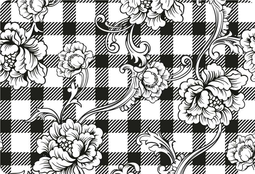 Květinové na kůži notebooku s kostkovaným vzorem - TenStickers