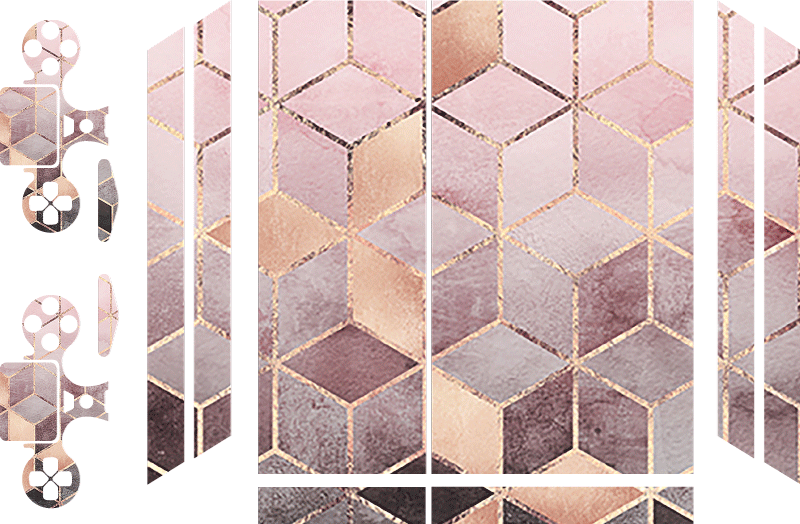 Rausvas ir pilkas kubas su auksinėmis linijomis / ps4 lipdukas - „Tenstickers“