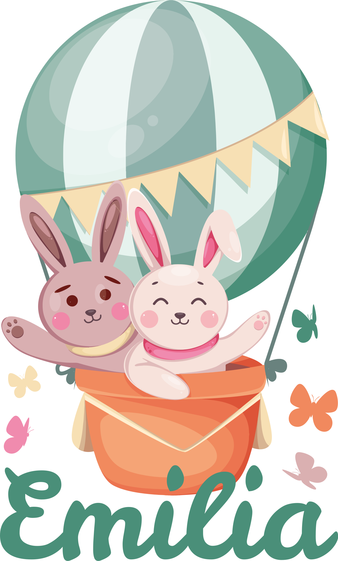 Custom bunnies in ballon wall sticker for kid - TenStickers