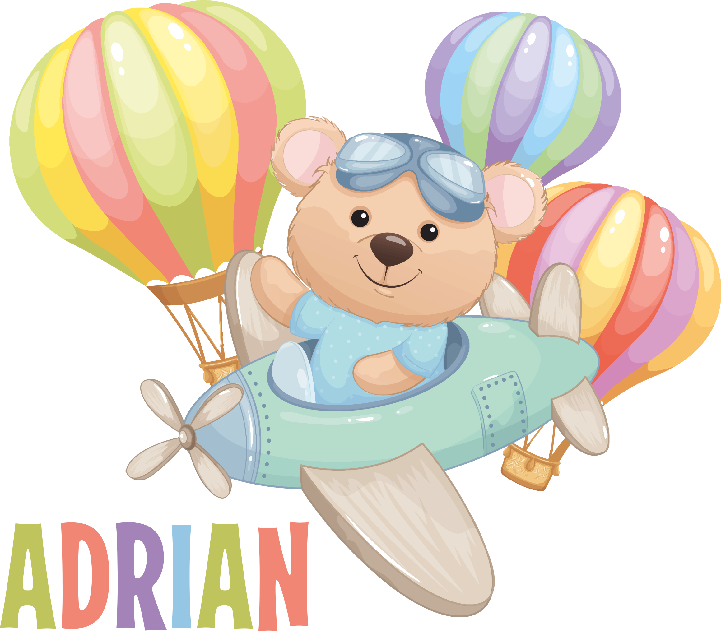 Sticker mural enfant PROMO - Animaux, montgolfière et avion