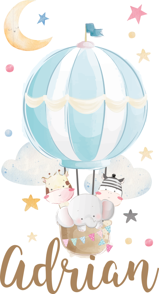 Sticker mural chambre enfant animaux montgolfière étoiles - TenStickers