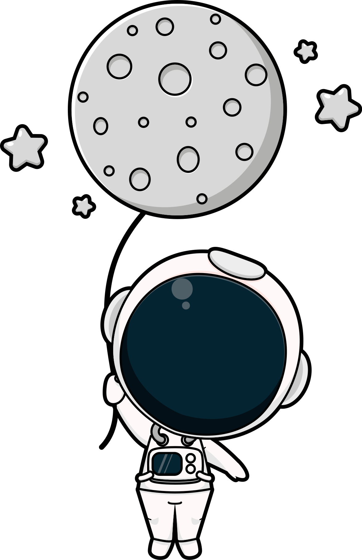 宇宙飛行士と月の気球のイラストステッカー Tenstickers