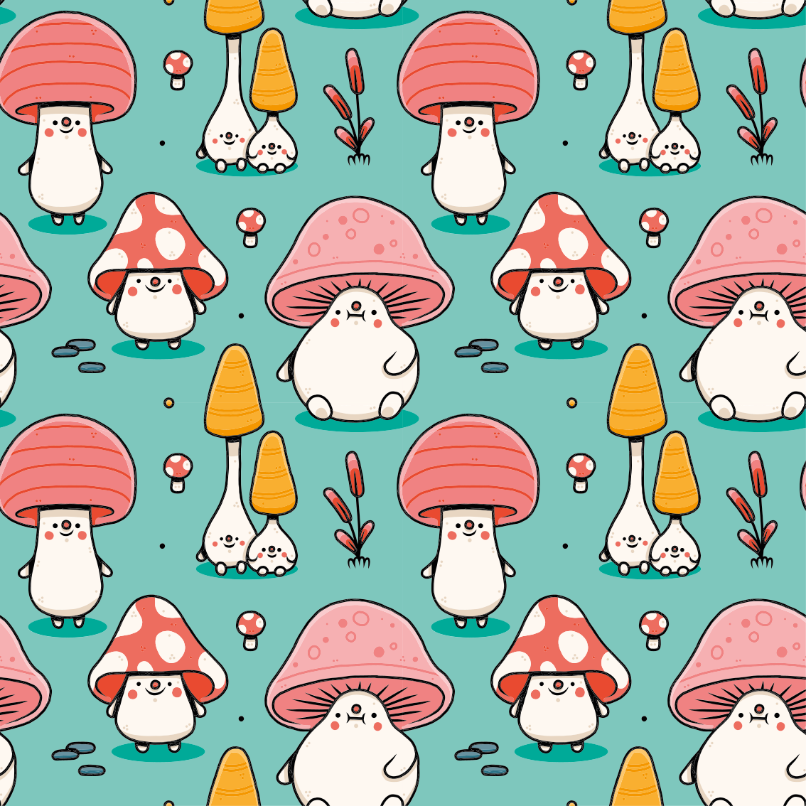 Adhésif meuble personnages mignons de champignons - TenStickers