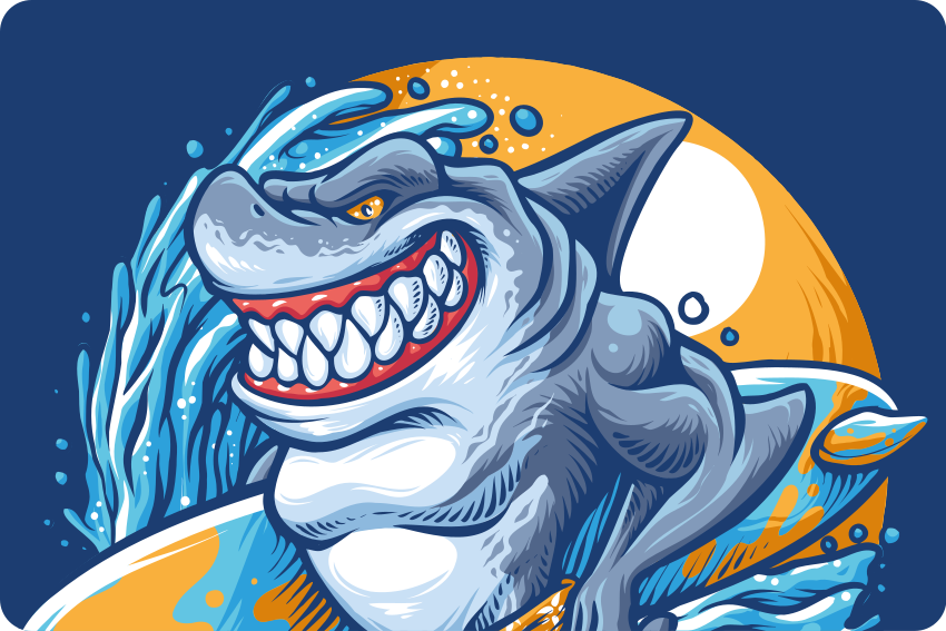 Autocolante para PC Desenho de tubarão prancha de surf - TenStickers