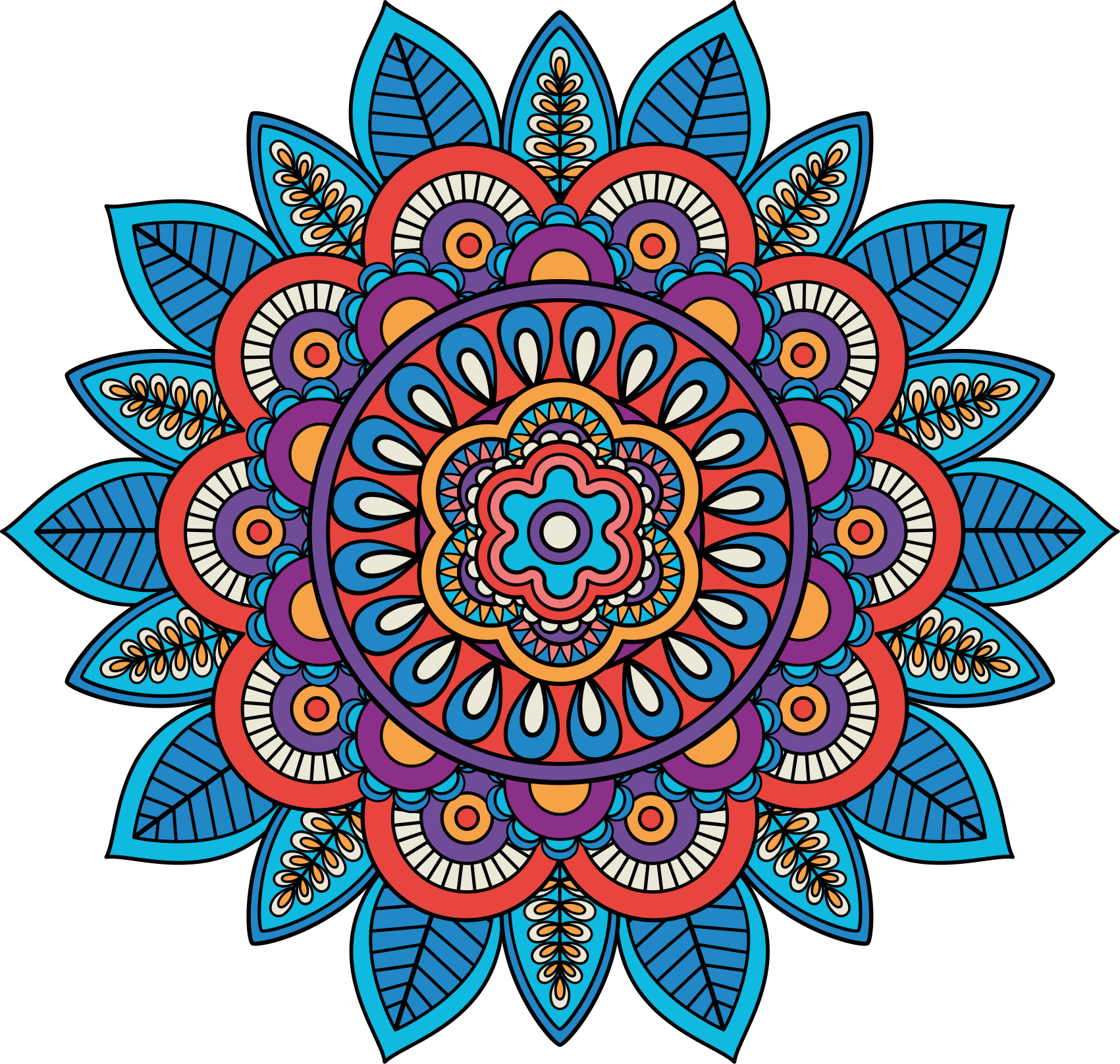 Vinilo abstracto Colorido diseño de mandala de flores brillantes - TenVinilo