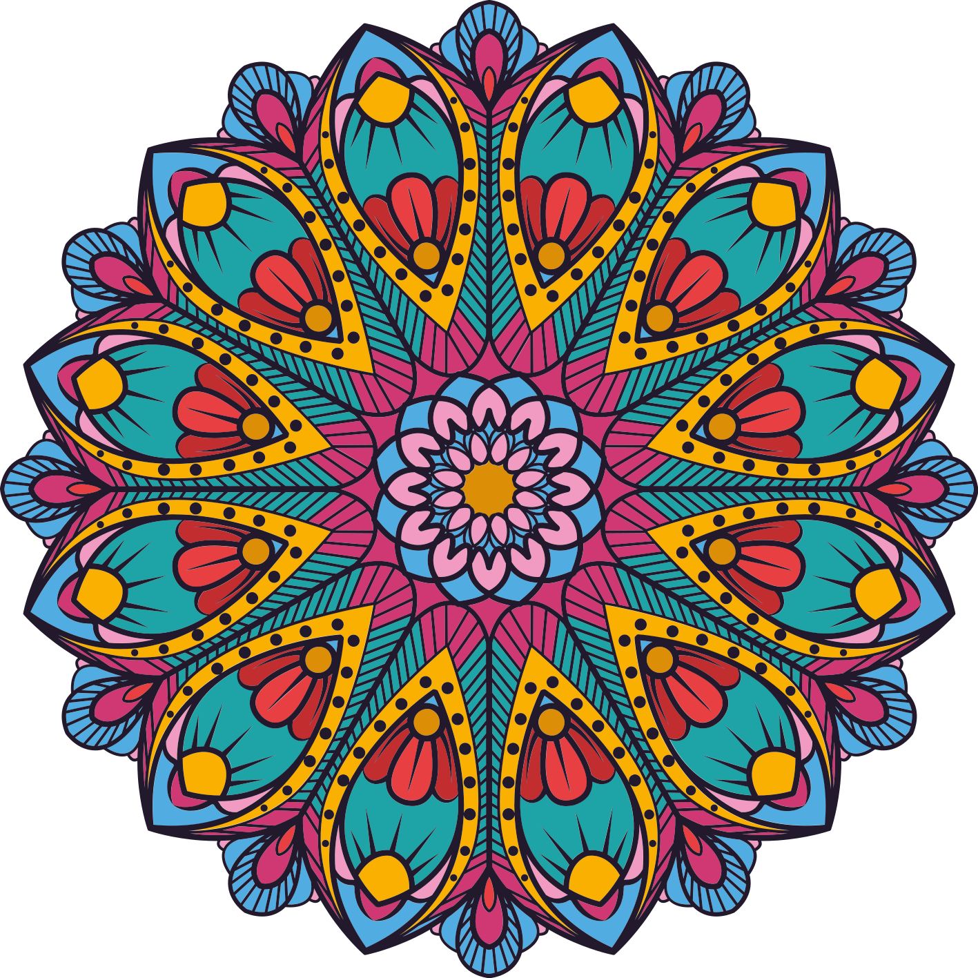 Vibrant botanical mandala floral wall sticker - TenStickers