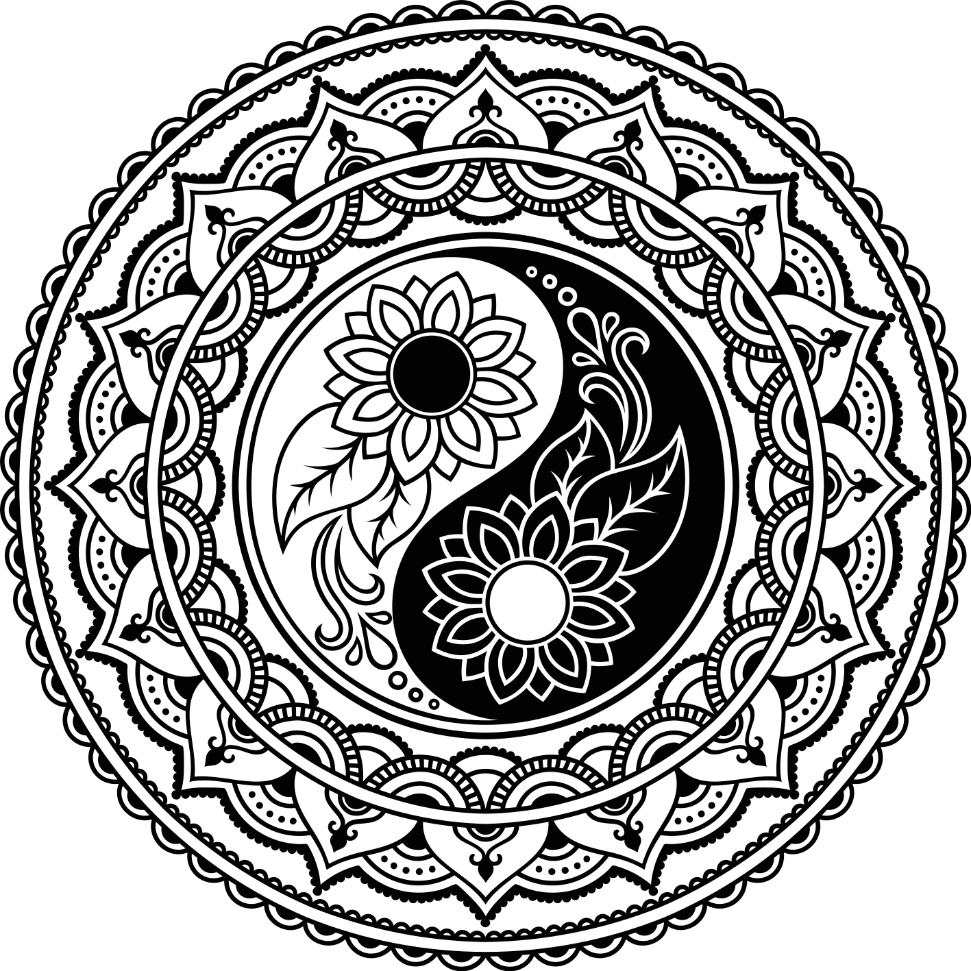 Yin Yang floral pattern wall sticker - TenStickers