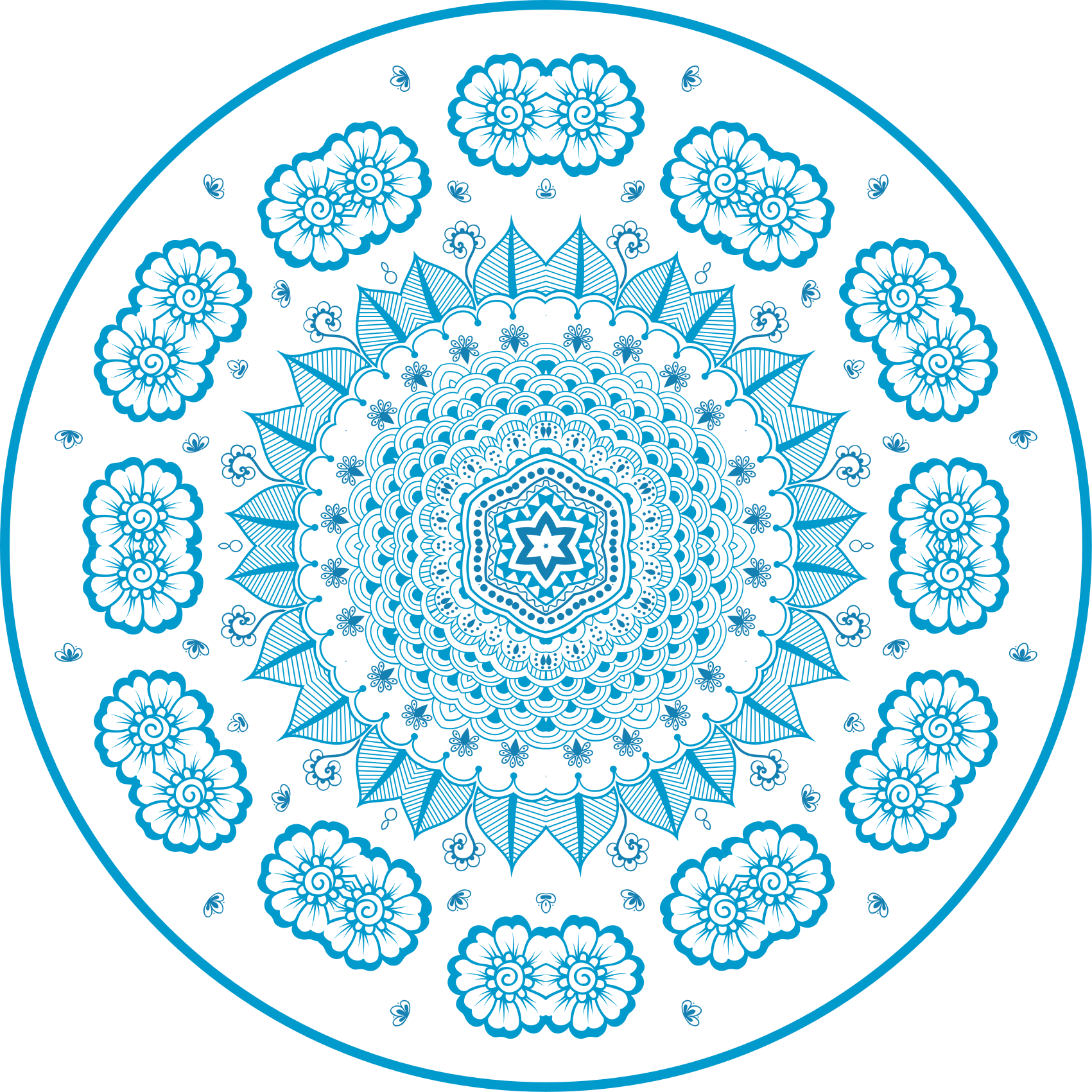 Blue botanical mandala floral wall sticker - TenStickers