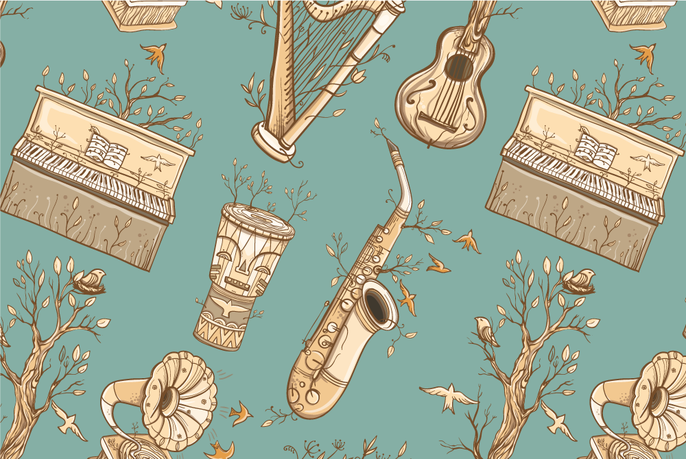 Laptop Aufkleber Vintage musikinstrumente Muster - TenStickers